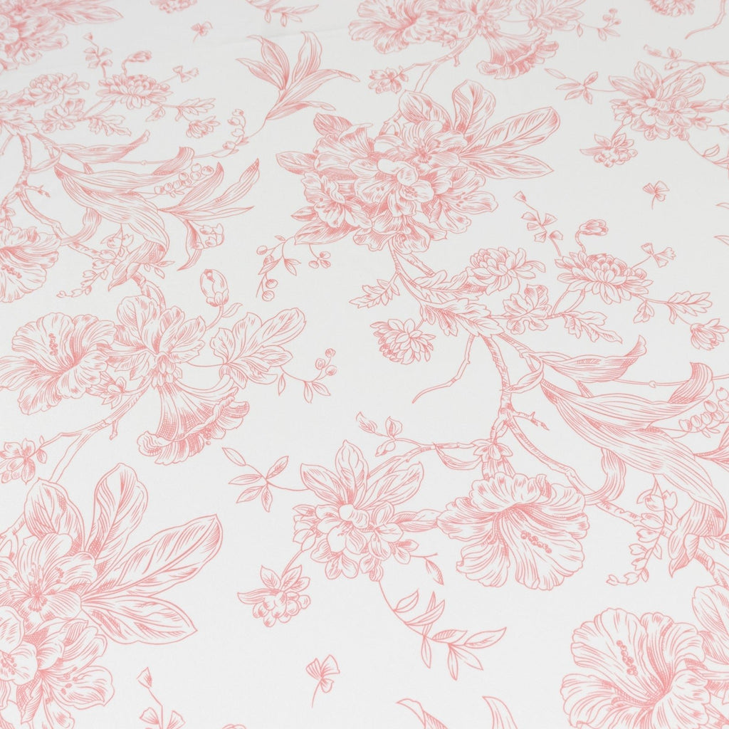 Polyester 108" Round Tablecloth White - Pink French Toile Pattern for Chic Weddings - Bell Racket Store