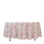 Polyester 108" Round Tablecloth White - Pink French Toile Pattern for Chic Weddings - Bell Racket Store