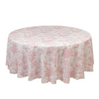 Polyester 108" Round Tablecloth White - Pink French Toile Pattern for Chic Weddings - Bell Racket Store