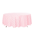 Polyester 108" Round Tablecloth White/Rose Quartz - Checkered Buffalo Plaid Design for Stylish Celebrations