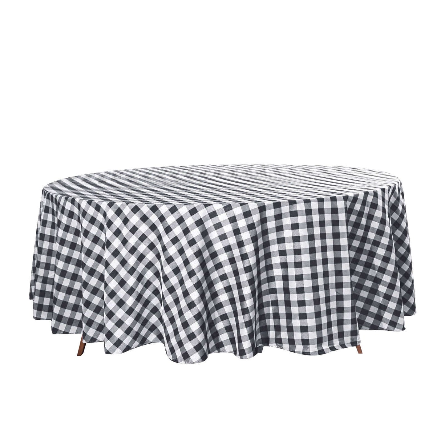 Polyester 108" Round Tablecloth White/Black - Checkered Buffalo Plaid Table Cover - NestOCart