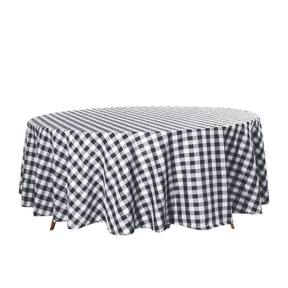 Polyester 108" Round Tablecloth White/Black - Checkered Buffalo Plaid Table Cover - NestOCart