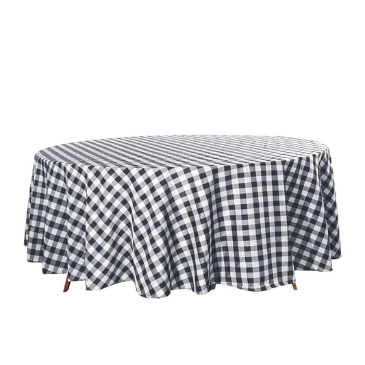 Polyester 108" Round Tablecloth White/Black - Checkered Buffalo Plaid Table Cover - NestOCart