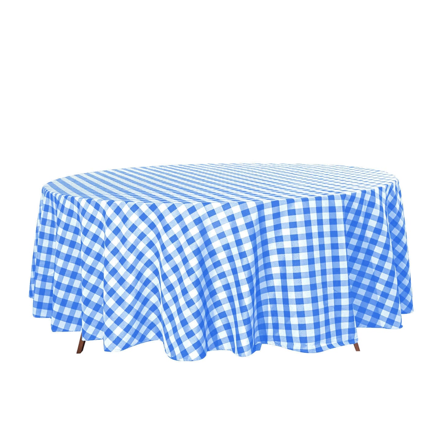 Polyester 108" Round Tablecloth White/Blue - Checkered Buffalo Plaid Table Cover - NestOCart