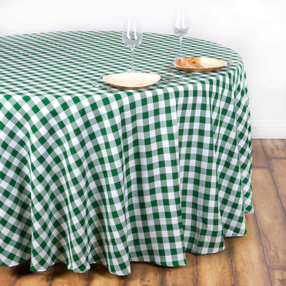 Polyester 108" Round Tablecloth White/Green - Checkered Buffalo Plaid Table Cover - NestOCart