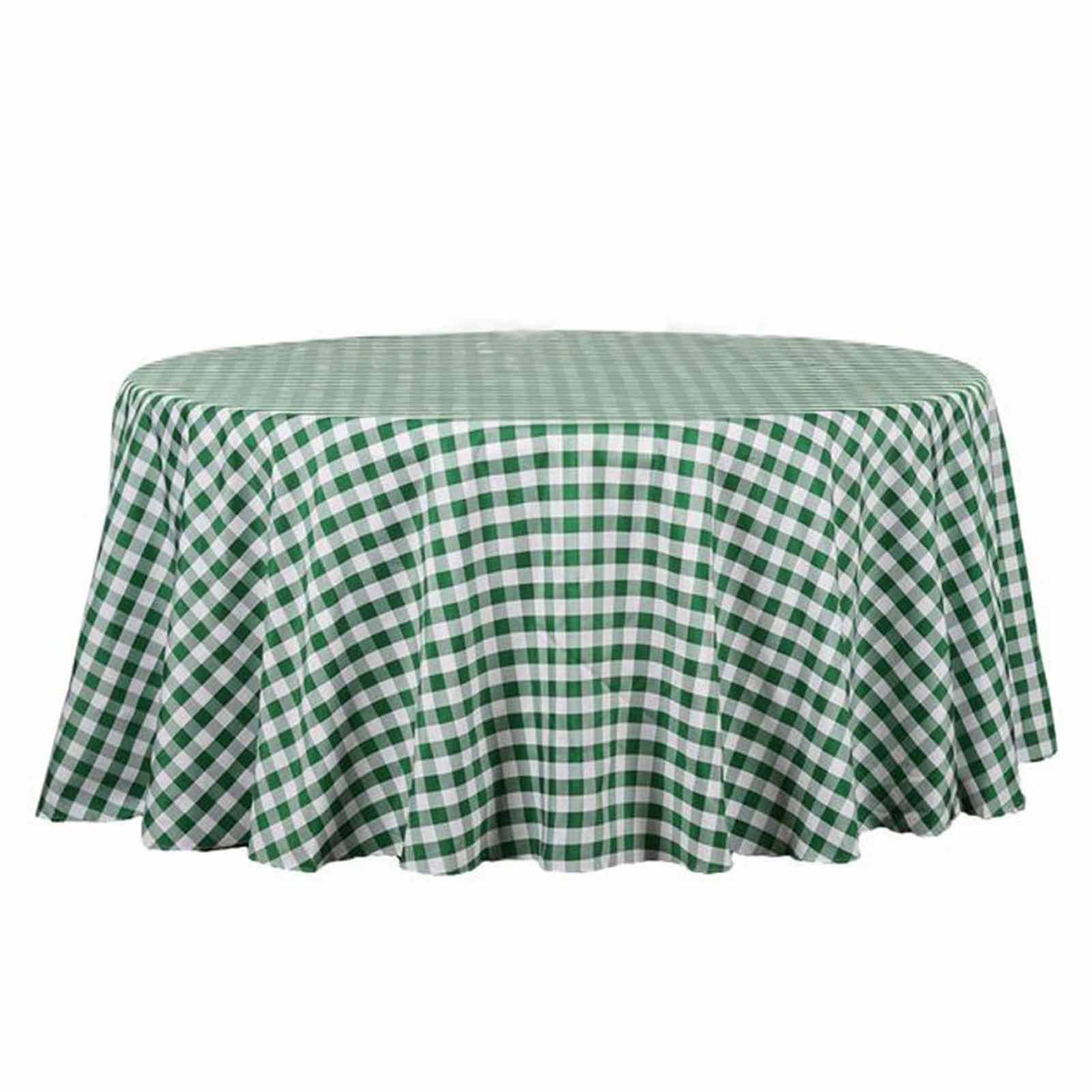 Polyester 108" Round Tablecloth White/Green - Checkered Buffalo Plaid Table Cover - NestOCart