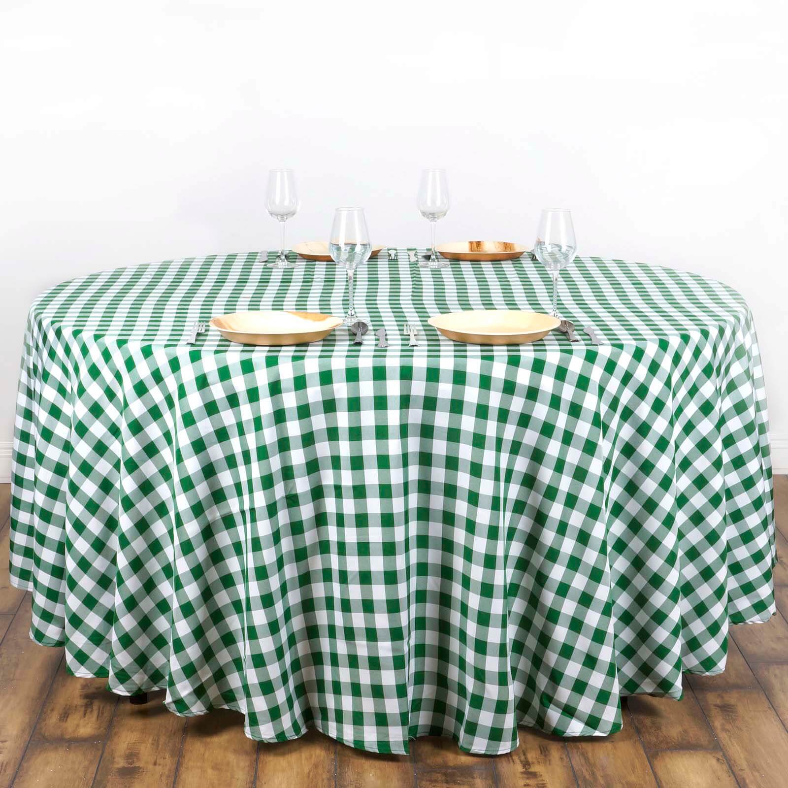 Polyester 108" Round Tablecloth White/Green - Checkered Buffalo Plaid Table Cover - NestOCart