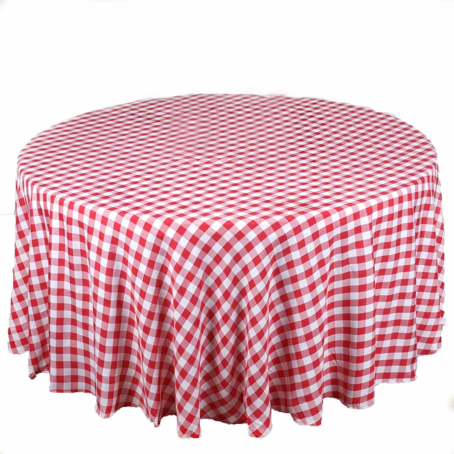 Polyester 108" Round Tablecloth White/Red - Checkered Buffalo Plaid Table Cover - NestOCart