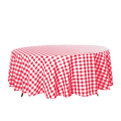 Polyester 108" Round Tablecloth White/Red - Checkered Buffalo Plaid Table Cover - NestOCart