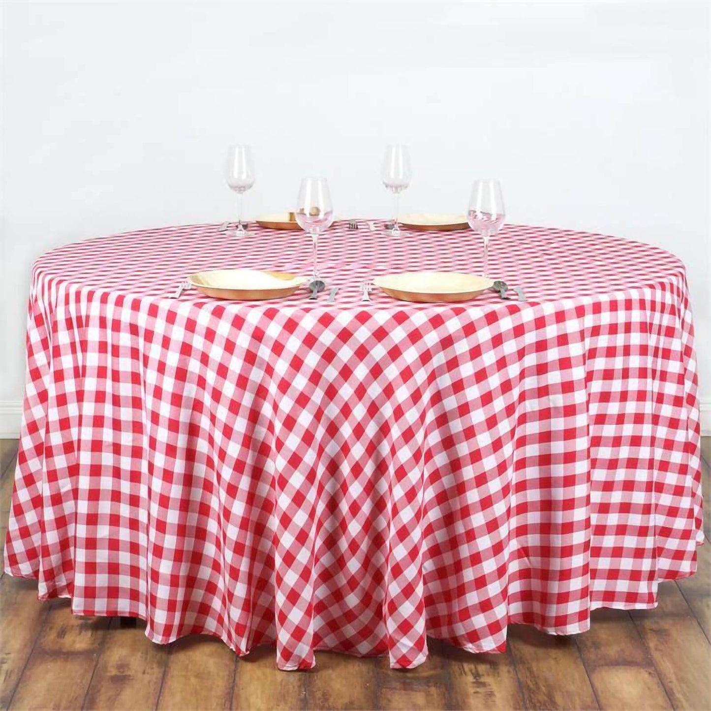 Polyester 108" Round Tablecloth White/Red - Checkered Buffalo Plaid Table Cover - NestOCart