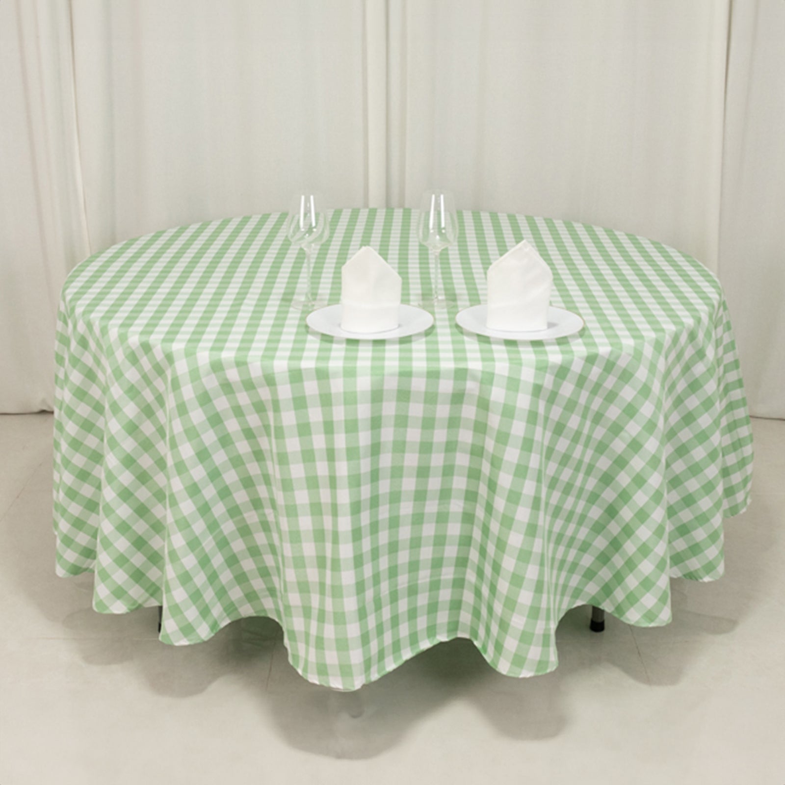 Polyester 108" Round Tablecloth White/Sage Green - Checkered Buffalo Plaid Table Cover - Bell Racket Store