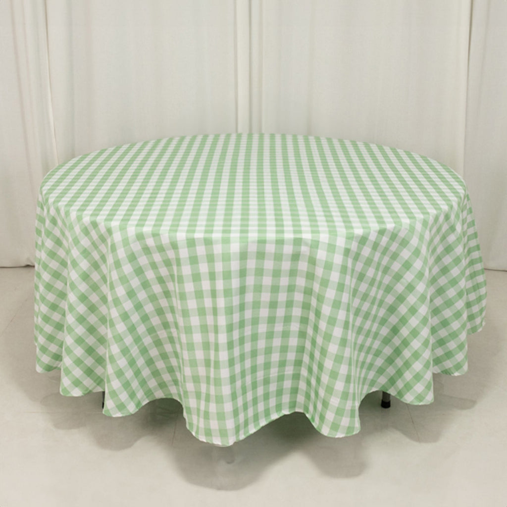 Polyester 108" Round Tablecloth White/Sage Green - Checkered Buffalo Plaid Table Cover - Bell Racket Store