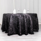 Polyester 120" Round Black Tablecloth Metallic Fringe Shag Tinsel Table Cover - Bell Racket Store