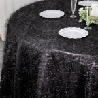 Polyester 120" Round Black Tablecloth Metallic Fringe Shag Tinsel Table Cover - Bell Racket Store