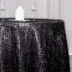 Polyester 120" Round Black Tablecloth Metallic Fringe Shag Tinsel Table Cover - Bell Racket Store