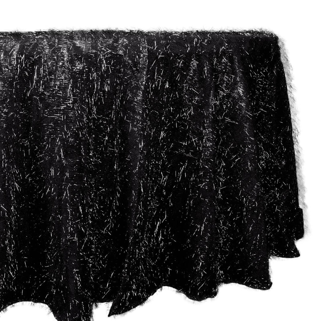 Polyester 120" Round Black Tablecloth Metallic Fringe Shag Tinsel Table Cover - Bell Racket Store