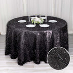 Polyester 120" Round Black Tablecloth Metallic Fringe Shag Tinsel Table Cover - Bell Racket Store