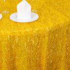 Polyester 120" Round Gold Tablecloth Metallic Fringe Shag Tinsel Design Table Cover for Weddings & Events - Bell Racket Store