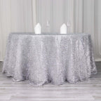 Polyester 120" Round Silver Tablecloth Metallic Fringe Shag Tinsel Table Cover - Bell Racket Store