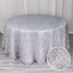 Polyester 120" Round Silver Tablecloth Metallic Fringe Shag Tinsel Table Cover - Bell Racket Store