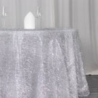Polyester 120" Round Silver Tablecloth Metallic Fringe Shag Tinsel Table Cover - Bell Racket Store