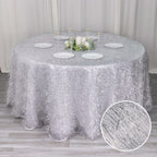 Polyester 120" Round Silver Tablecloth Metallic Fringe Shag Tinsel Table Cover - Bell Racket Store