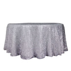 Polyester 120" Round Silver Tablecloth Metallic Fringe Shag Tinsel Table Cover - Bell Racket Store