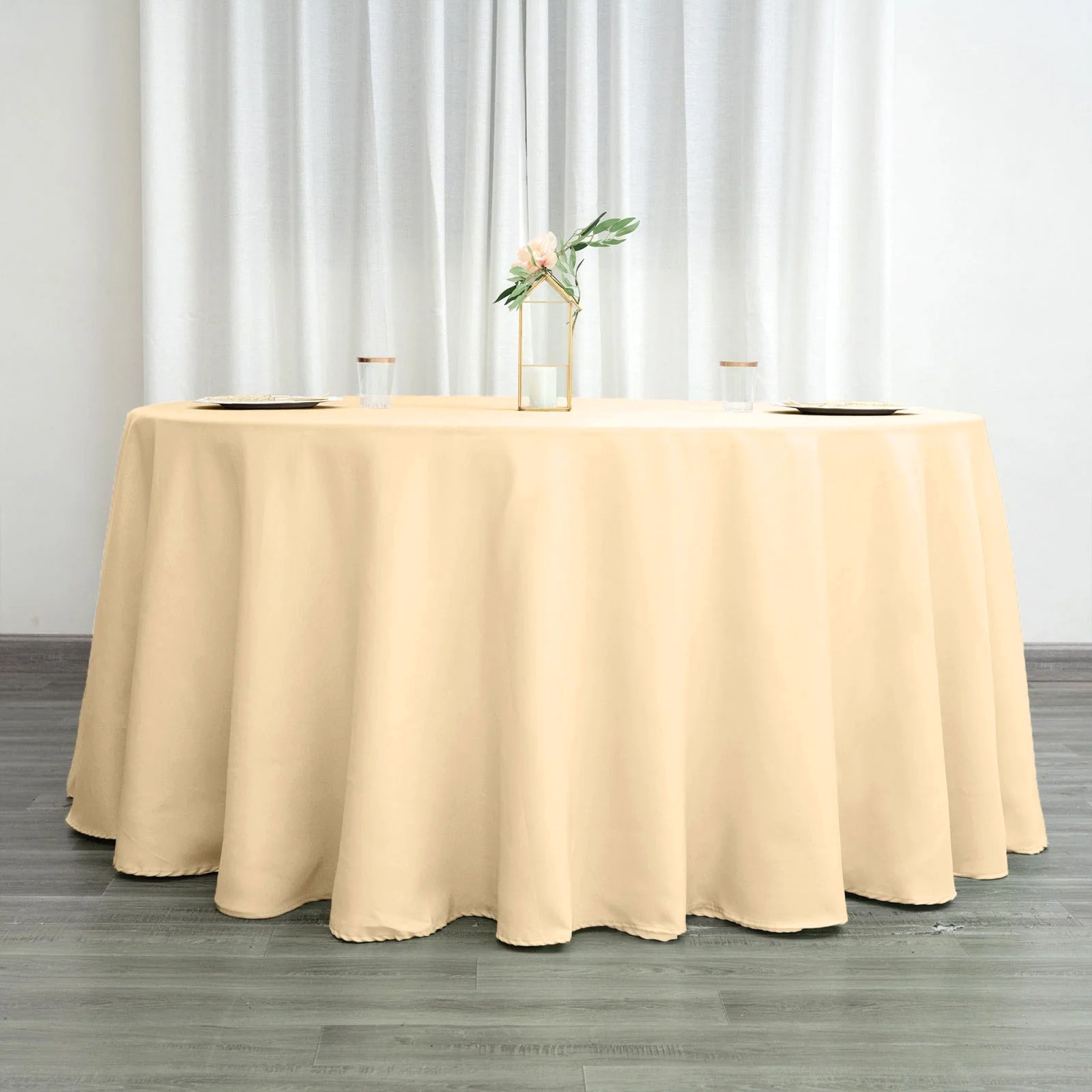 Polyester 120" Round Tablecloth Beige - Seamless Wrinkle - Resistant Table Cover - NestOCart