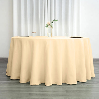 Polyester 120" Round Tablecloth Beige - Seamless Wrinkle - Resistant Table Cover - NestOCart