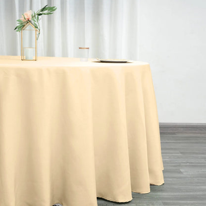 Polyester 120" Round Tablecloth Beige - Seamless Wrinkle - Resistant Table Cover - NestOCart