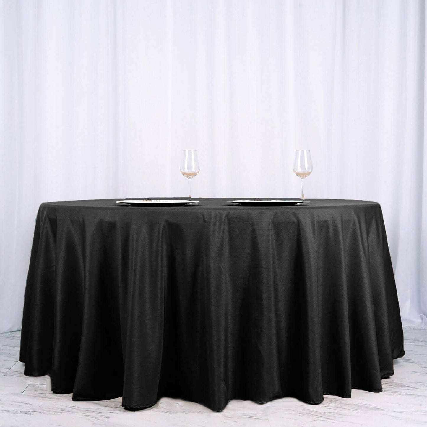 Polyester 120" Round Tablecloth Black - Seamless Wrinkle - Resistant Design for Weddings - NestOCart