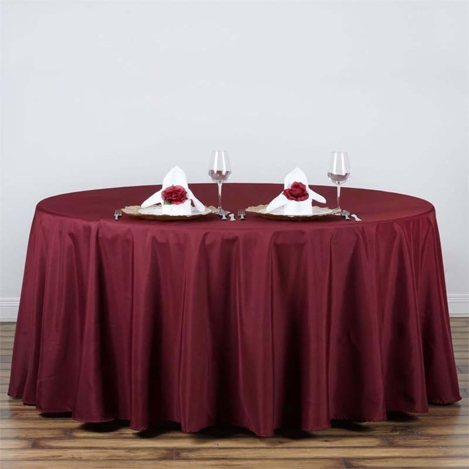 Polyester 120" Round Tablecloth Burgundy - Seamless Wrinkle - Resistant Table Cover - NestOCart