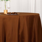 Polyester 120" Round Tablecloth Cinnamon Brown - Seamless Wrinkle - Resistant Table Cover - Bell Racket Store