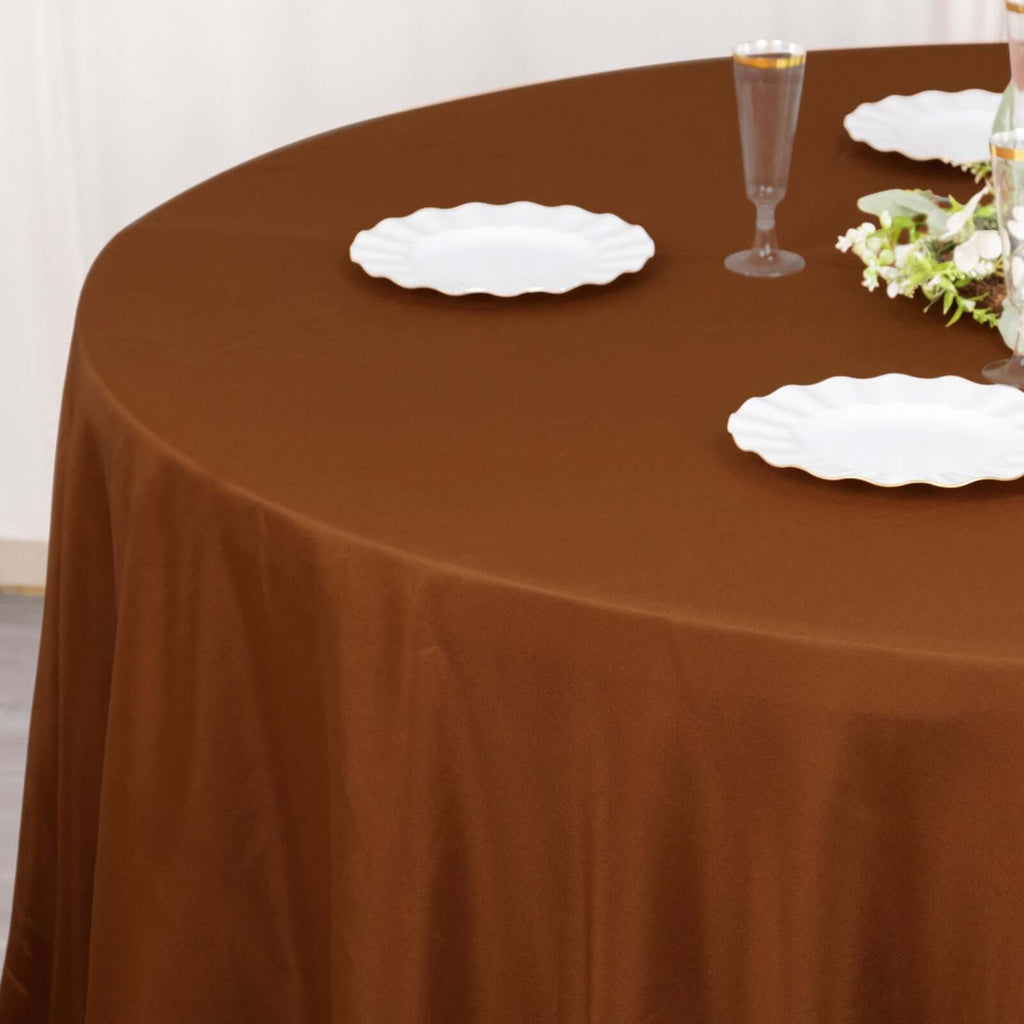 Polyester 120" Round Tablecloth Cinnamon Brown - Seamless Wrinkle - Resistant Table Cover - Bell Racket Store
