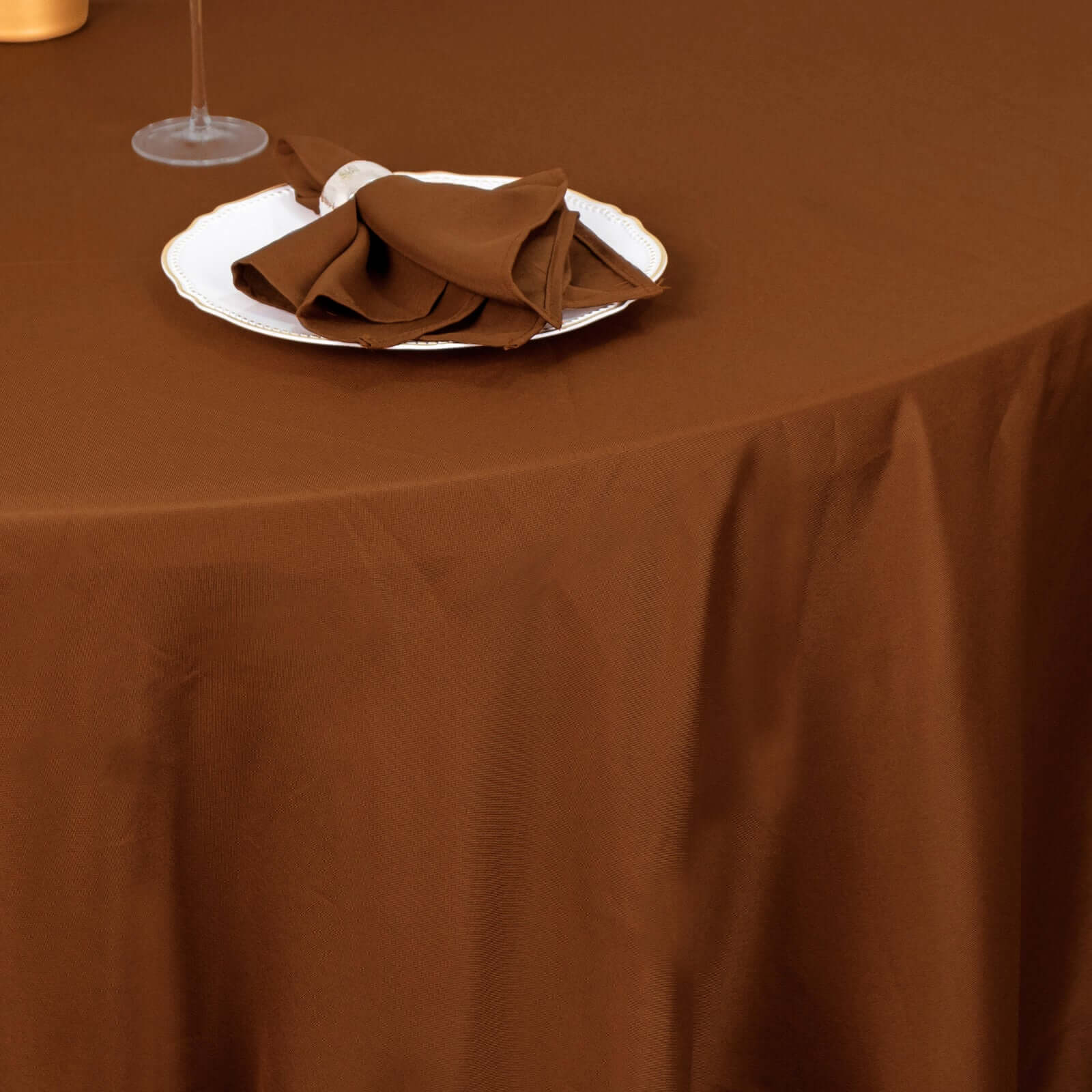Polyester 120" Round Tablecloth Cinnamon Brown - Seamless Wrinkle - Resistant Table Cover - Bell Racket Store