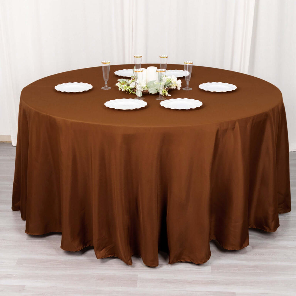 Polyester 120" Round Tablecloth Cinnamon Brown - Seamless Wrinkle - Resistant Table Cover - Bell Racket Store