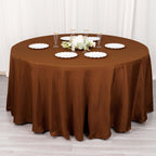 Polyester 120" Round Tablecloth Cinnamon Brown - Seamless Wrinkle - Resistant Table Cover - Bell Racket Store