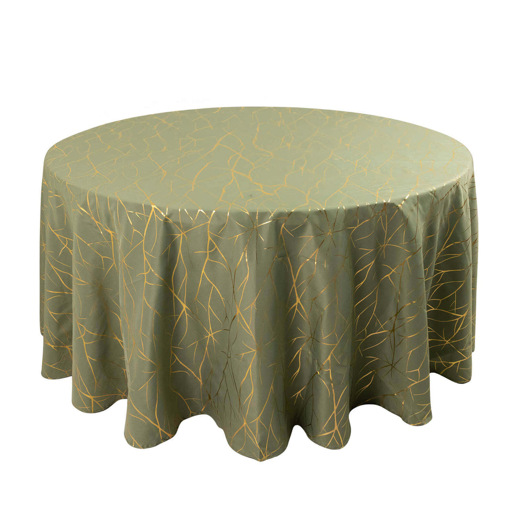 Polyester 120" Round Tablecloth Dusty Sage Green with Gold Foil Tree Branch Pattern - Wrinkle - Resistant Seamless Table Cover for Classy Events - Bell Racket Store