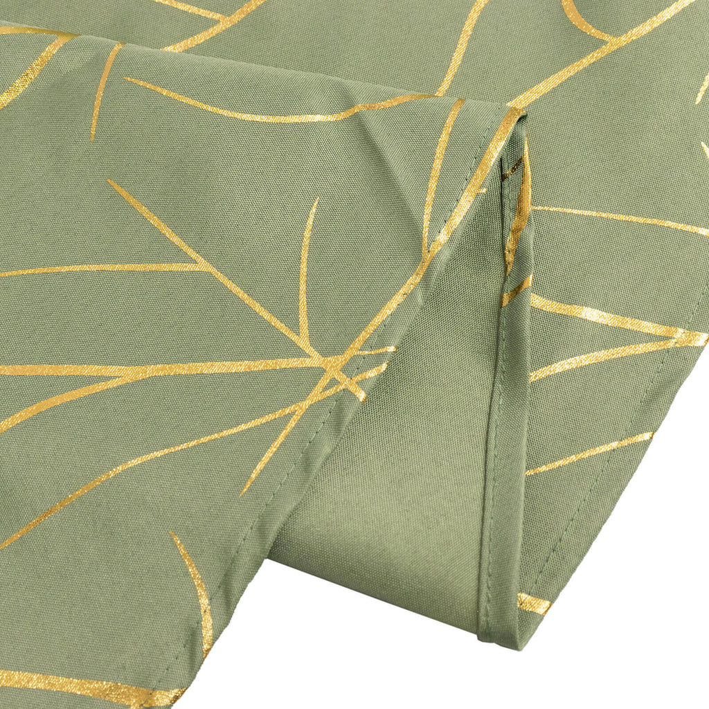 Polyester 120" Round Tablecloth Dusty Sage Green with Gold Foil Tree Branch Pattern - Wrinkle - Resistant Seamless Table Cover for Classy Events - Bell Racket Store