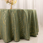 Polyester 120" Round Tablecloth Dusty Sage Green with Gold Foil Tree Branch Pattern - Wrinkle - Resistant Seamless Table Cover for Classy Events - Bell Racket Store