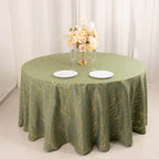 Polyester 120" Round Tablecloth Dusty Sage Green with Gold Foil Tree Branch Pattern - Wrinkle - Resistant Seamless Table Cover for Classy Events - Bell Racket Store