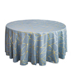 Polyester 120" Round Tablecloth Dusty Blue with Gold Foil Geometric Pattern Wrinkle-Resistant Seamless Table Cover