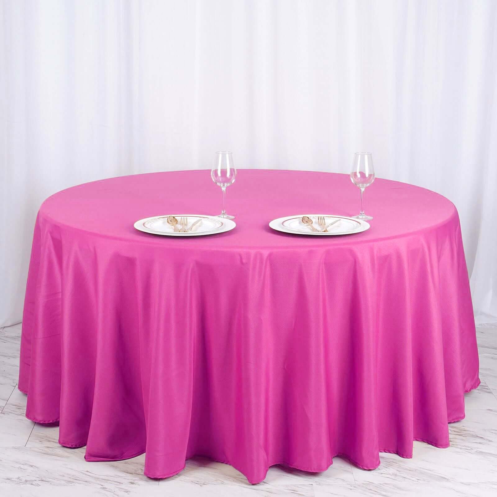 Polyester 120" Round Tablecloth Fuchsia - Seamless Wrinkle - Resistant Table Cover - NestOCart