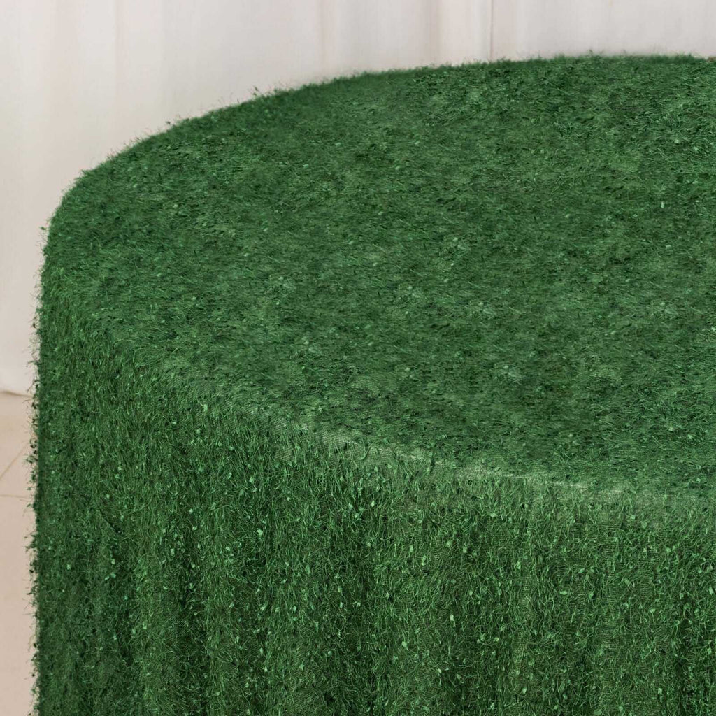 Polyester 120" Round Tablecloth Green with Shaggy Fringe Table Cover - Bell Racket Store