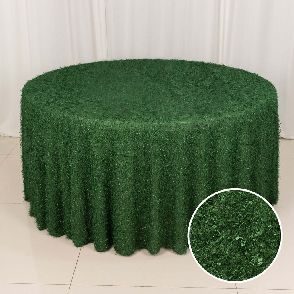 Polyester 120" Round Tablecloth Green with Shaggy Fringe Table Cover - Bell Racket Store
