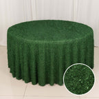 Polyester 120" Round Tablecloth Green with Shaggy Fringe Table Cover - Bell Racket Store