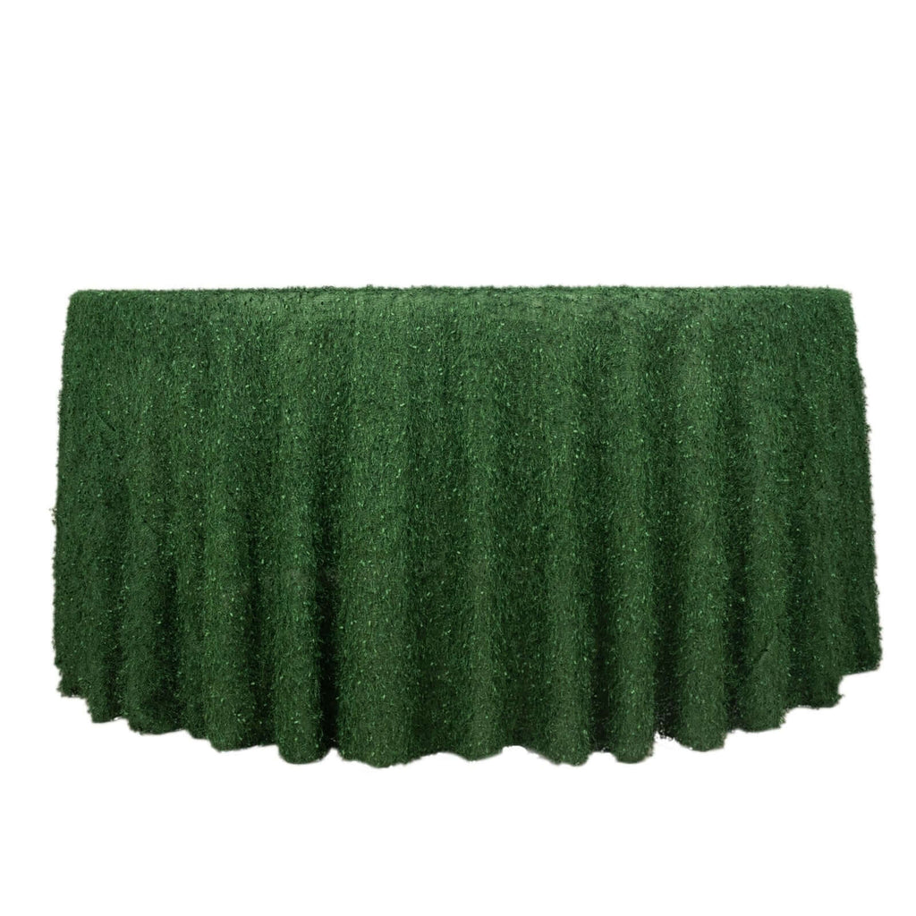 Polyester 120" Round Tablecloth Green with Shaggy Fringe Table Cover - Bell Racket Store