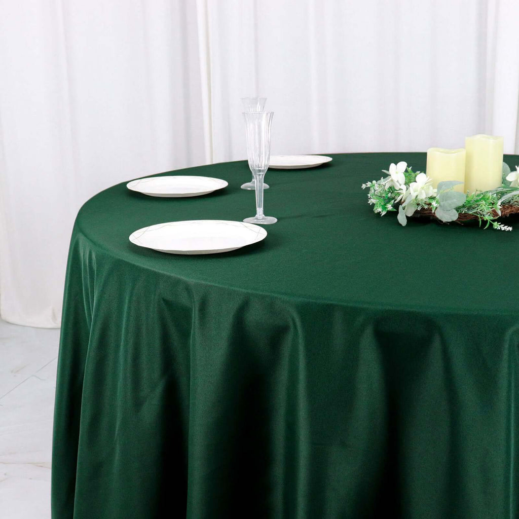 Polyester 120" Round Tablecloth Hunter Emerald Green - Seamless Wrinkle - Resistant Table Cover - Bell Racket Store