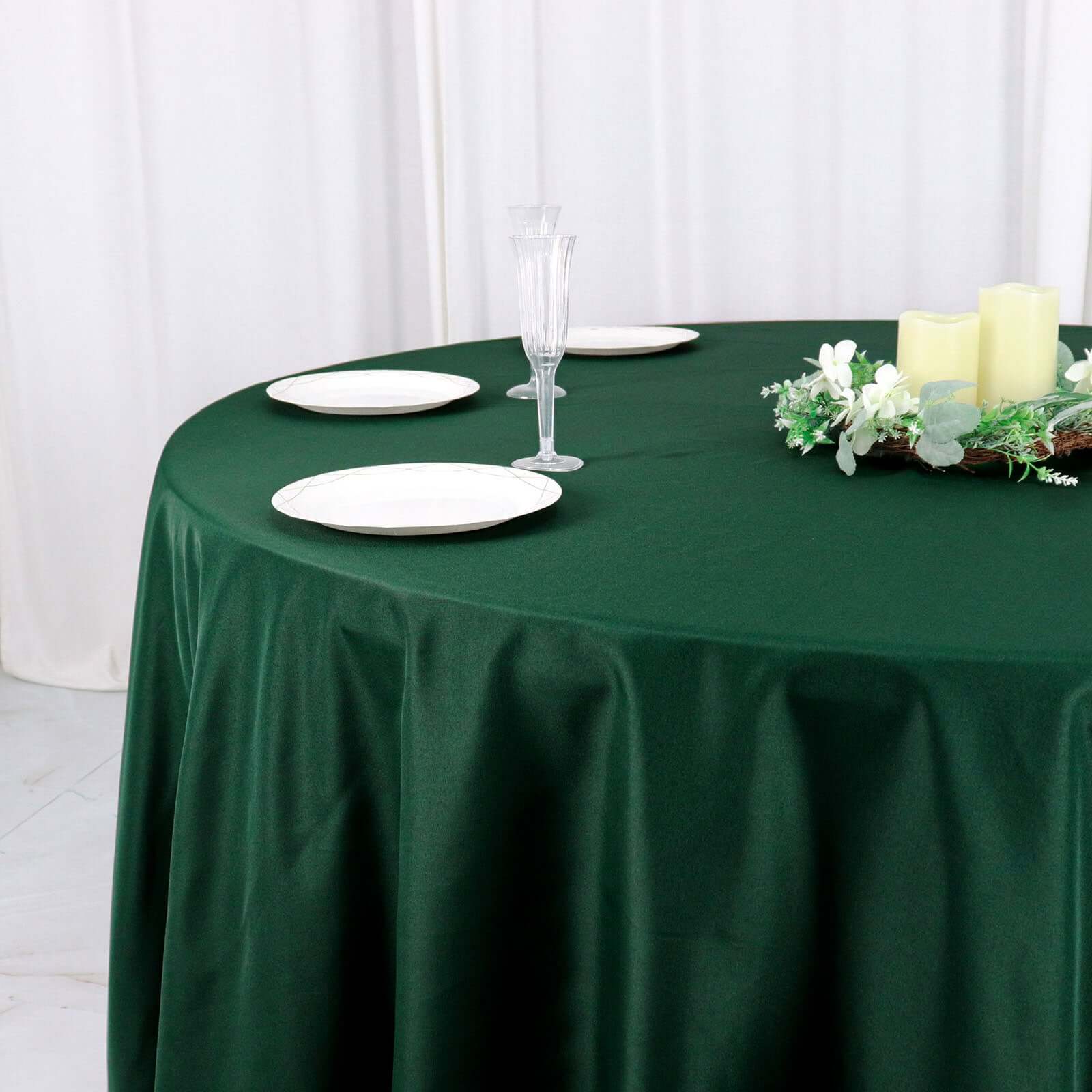 Polyester 120" Round Tablecloth Hunter Emerald Green - Seamless Wrinkle - Resistant Table Cover - Bell Racket Store