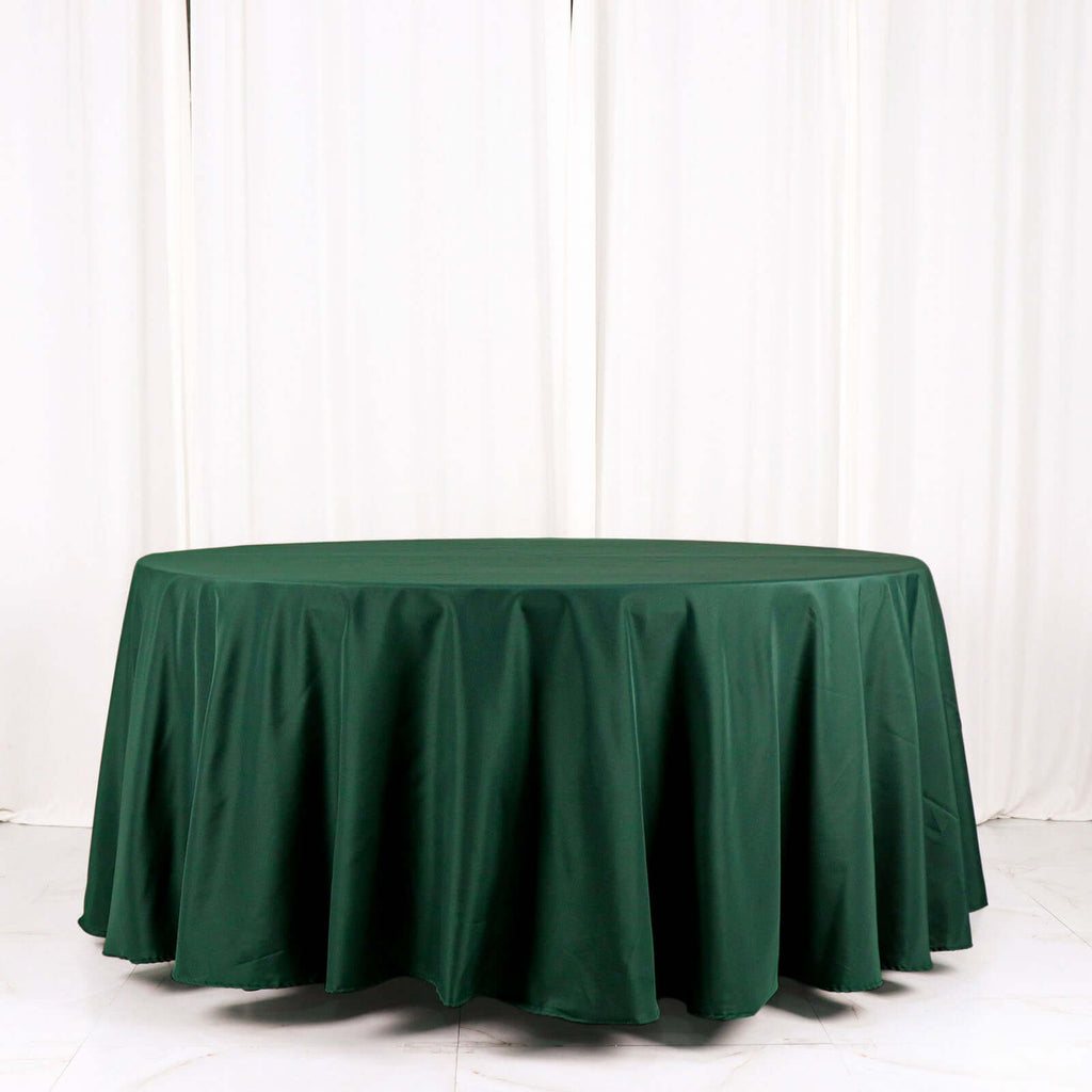 Polyester 120" Round Tablecloth Hunter Emerald Green - Seamless Wrinkle - Resistant Table Cover - Bell Racket Store